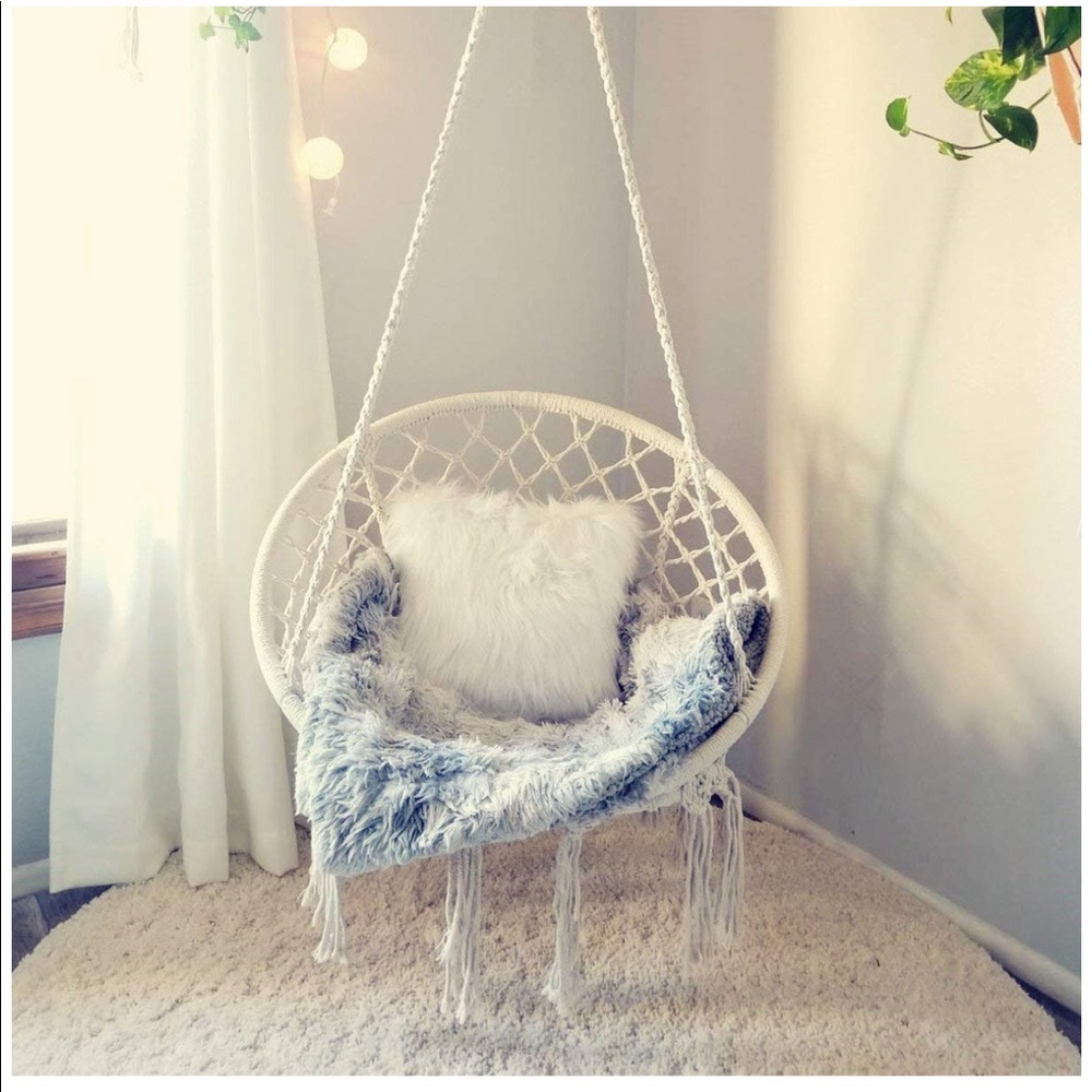 Macramé hanging chair woven boho indoor outdoor - Picture 6 of 8
